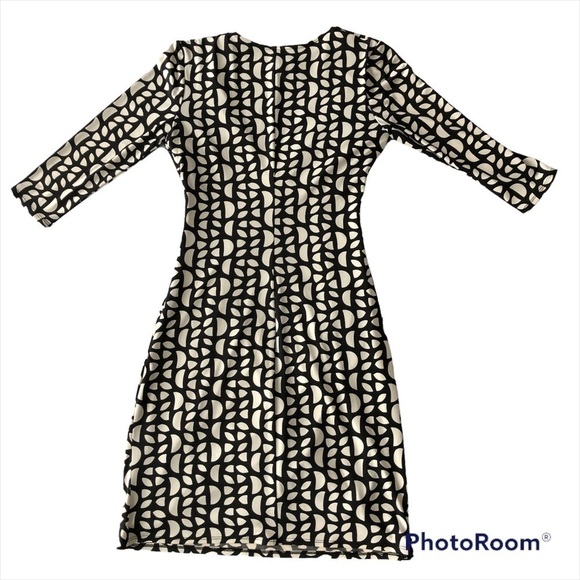 Laundry Midi Dress crossover wrap around B&W 3/4 sleeve elegant feminine Sz 6 - Picture 8 of 10